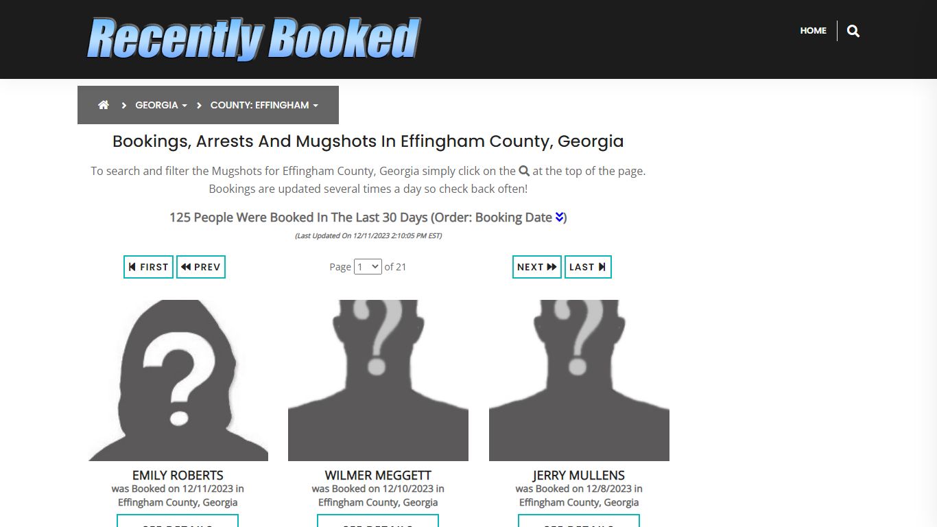 Bookings, Arrests and Mugshots in Effingham County, Georgia